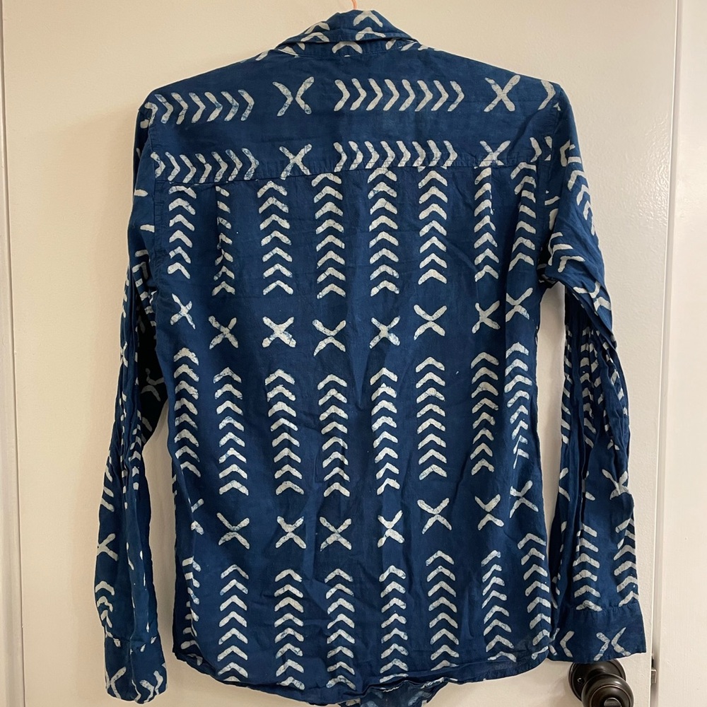 Unisex Indigo Patterned Button Down Shirt - image 2
